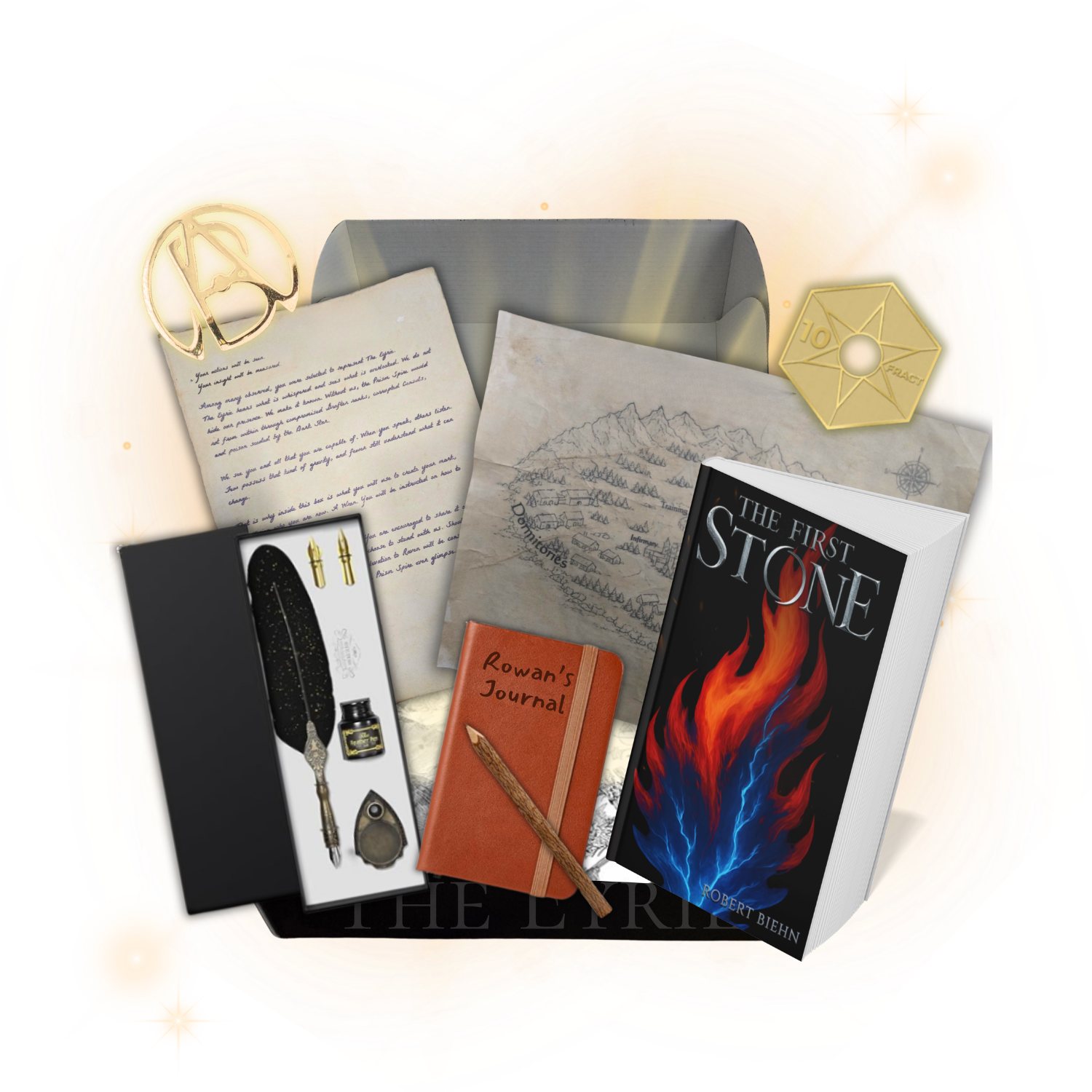 The Faction Collector's Box: wax-sealed letters, journals, faction gear and a copy of The First Stone